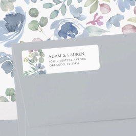 Etiqueta Endereço de Devolução de Casamento Floral Azul Boh