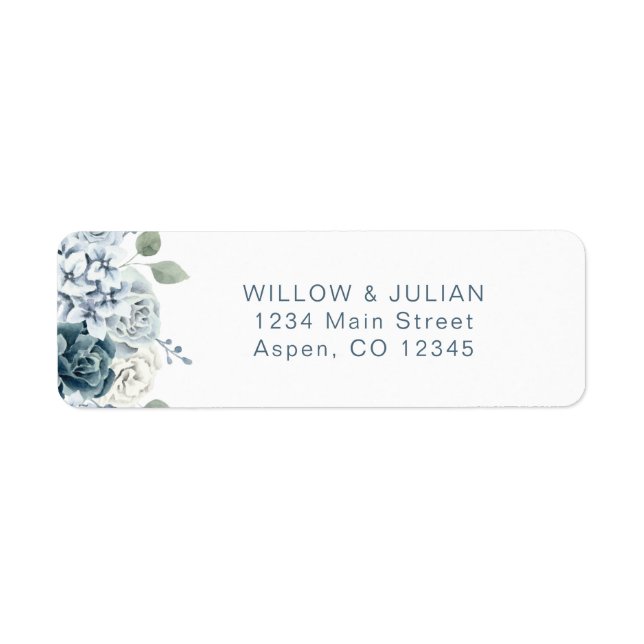 Etiqueta Endereço de Devolução de Casamento Floral Azul Mod (Frente)
