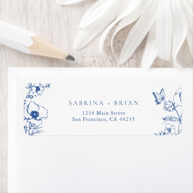Etiqueta Endereço de Devolução de Casamento Floral Azul Rea (Insitu)