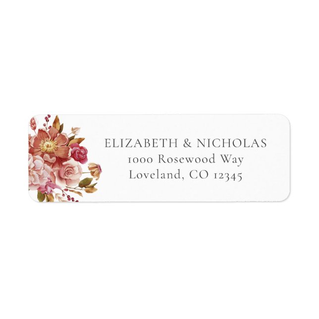 Etiqueta Endereço de Devolução de Casamento Floral em Aquar (Frente)