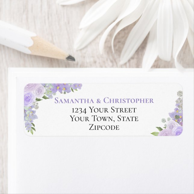 Etiqueta Endereço de Devolução de Casamento Floral Lavanda  (Insitu)