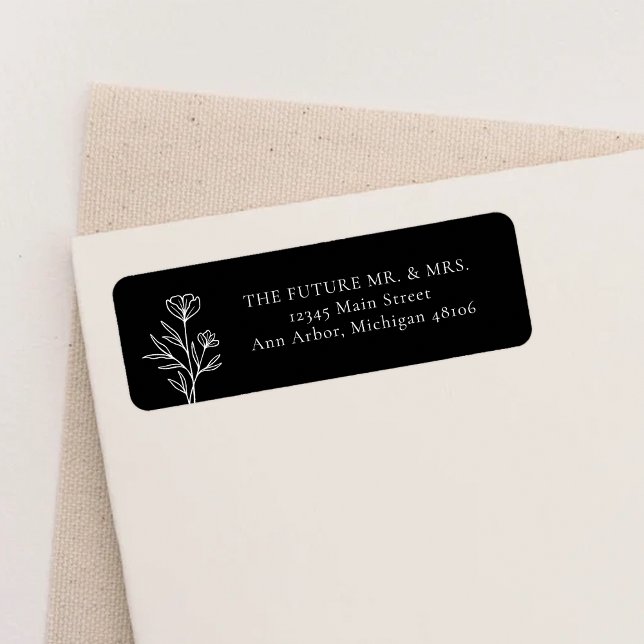 Etiqueta Endereço de Devolução de Casamento Floral Moderno  (Criador carregado)