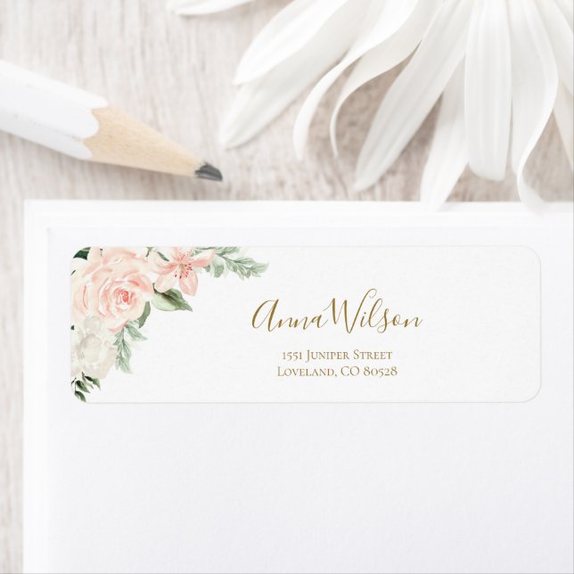 Etiqueta Endereço de Devolução de Casamento Floral Rosa (Insitu)