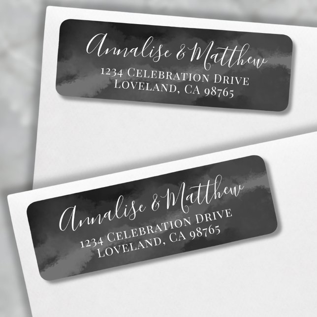 Etiqueta Endereço de devolução de casamento preto-branco si (Simple Elegant Black White Wedding Return Address label)