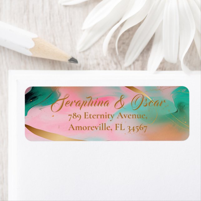 Etiqueta Endereço de devolução de casamento rosa e azul leg (Insitu)