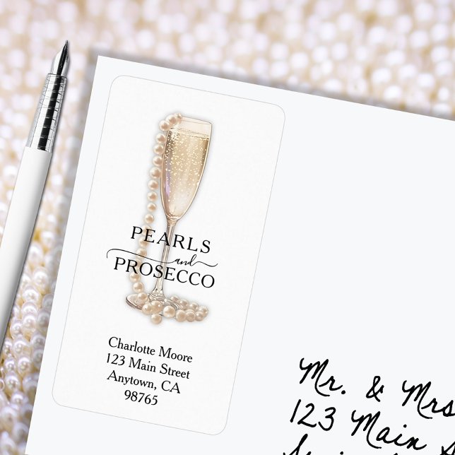 Etiqueta Endereço de Devolução de Chá de Noiva Pérolas & Pr (Pearls & Prosecco Bridal Shower Return Address Labels)