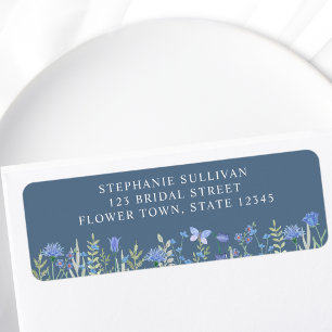 Etiqueta Endereço de devolução de Chá de panela azul Floral