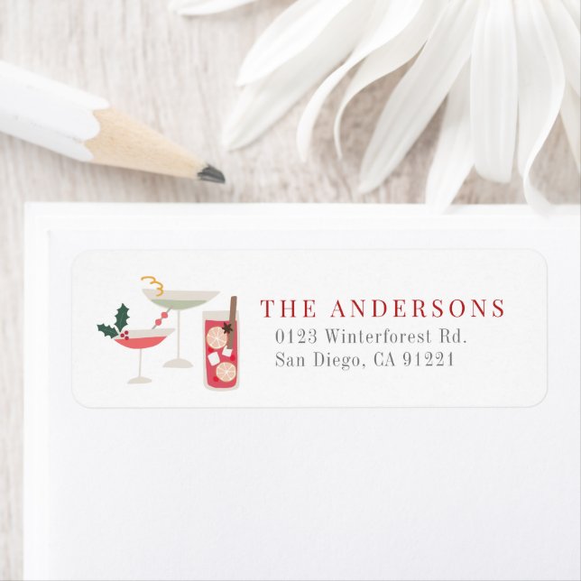 Etiqueta Endereço de devolução de cocktails de Natal modern (Insitu)