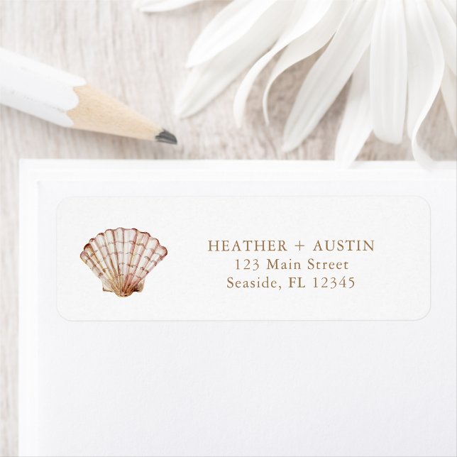 Etiqueta Endereço de Devolução de Concha (Watercolor Beach Seashell Return Address Label by Painted Paperie
)