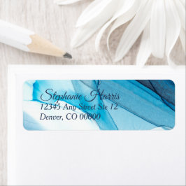 Etiqueta Endereço de devolução de cor d'água Abstrato azul