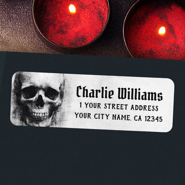 Etiqueta Endereço de devolução de crânio assustador de Hall (Spooky skull Halloween return address Label)