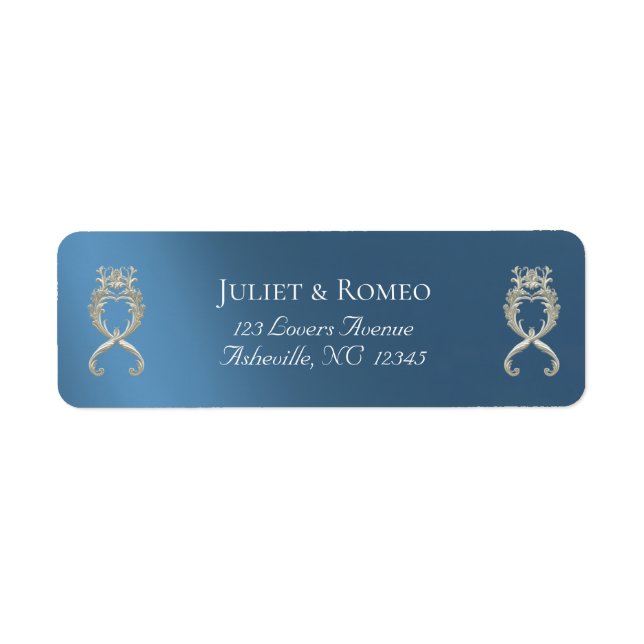 Etiqueta Endereço de Devolução de Design Barroco - Azul (Frente)