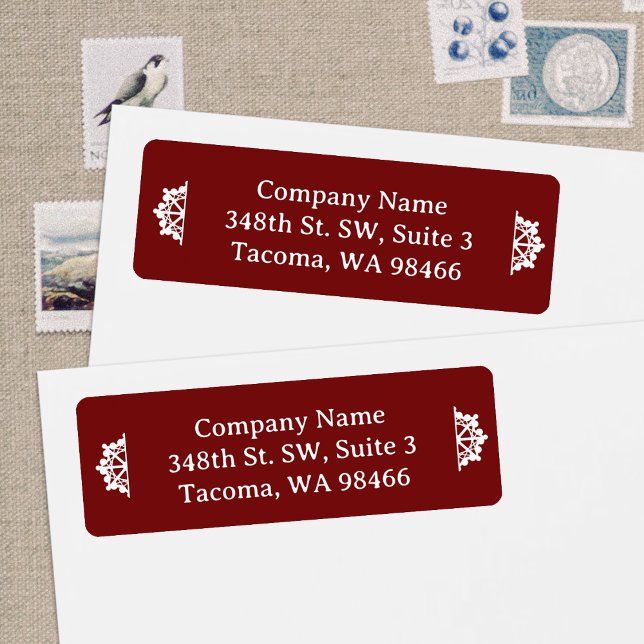 Etiqueta Endereço de devolução de feriado da empresa Burgun (Burgundy red Christmas return address labels for business or personalized Christmas mailing labels)