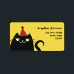 Etiqueta Endereço de Devolução de Festa Negra Engraçado<br><div class="desc">Etiqueta de Festa de aniversário de Black Cat Cartoon Engraçado. Humorístico,  moderno,  adorável.</div>