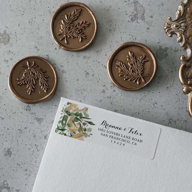 Etiqueta Endereço de devolução de folhas verdes Douradas tr (Criador carregado)