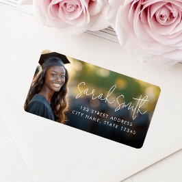 Etiqueta Endereço de devolução de foto de graduado em rotei