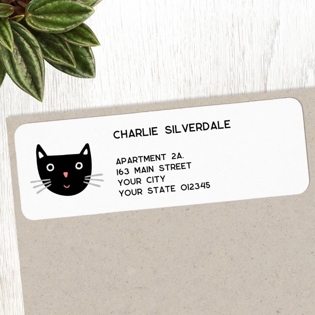 Etiqueta Endereço de devolução de gatos pretos divertidos (Fun black cat personalized return address label)