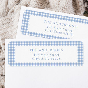 Etiqueta Endereço de devolução de Gingham Azul