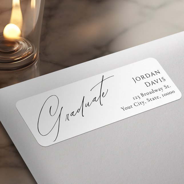 Etiqueta Endereço de Devolução de Graduação de Script Elega (Simple Elegant Script Graduation Return Address Label)