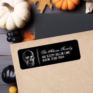 Etiqueta Endereço de Devolução de Halloween de Caveira Negr
