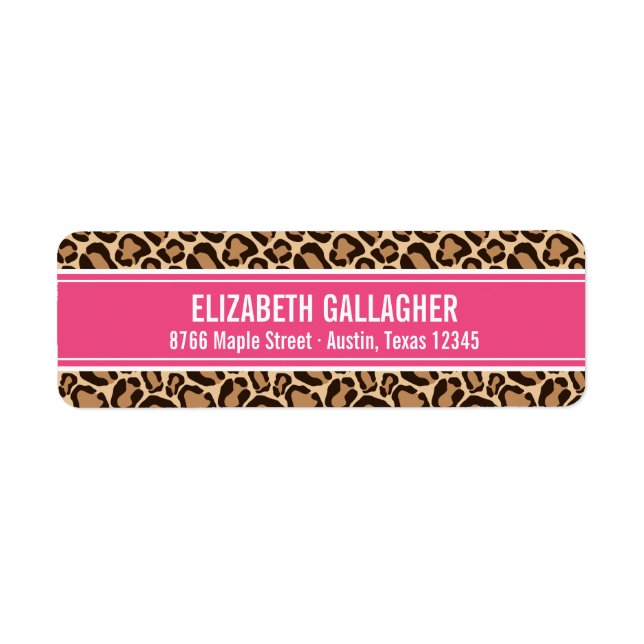 Etiqueta Endereço de devolução de impressão rosa e leopardo (Frente)