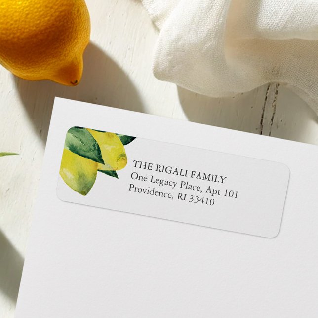 Etiqueta Endereço de devolução de Lemon de Aquarela (Lemon return address labels watercolor citrus and botanical art by Victoria Grigaliunas DoTellABelle)