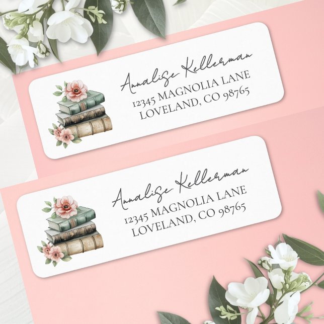 Etiqueta Endereço de Devolução de Livro Floral (Floral Book Return Address label )