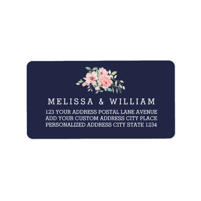 Etiqueta Endereço de Devolução de Marinho de Casamento Flor (Frente)