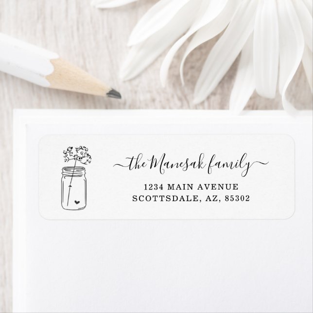 Etiqueta Endereço de Devolução de Mason Jar & Flowers Perso (Insitu)