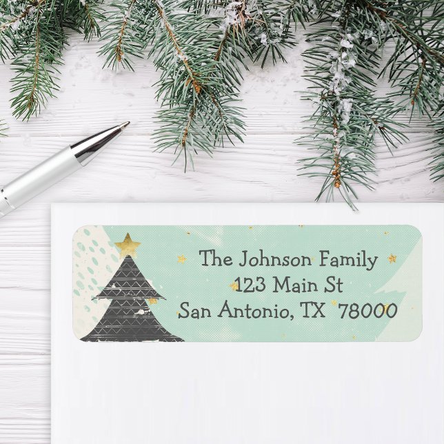 Etiqueta Endereço de devolução de Natal Boho (Modern Christmas Return Address Sticker)