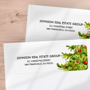 Etiqueta Endereço de devolução de Natal da Árvore de Aquare