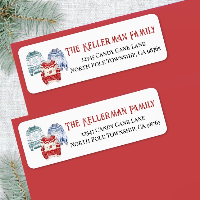 Etiqueta Endereço de Devolução de Natal de Suéter (Festive Winter Sweater Christmas Return Address label)