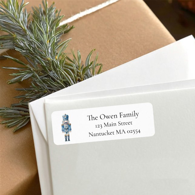 Etiqueta Endereço de devolução de natal do Blue Nutcracker (Blue Nutcracker Christmas return address labels
)