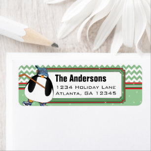 Etiqueta Endereço de devolução de Natal do Penguin Hockey S