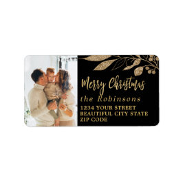 Etiqueta Endereço de devolução de Natal Dourado preto para