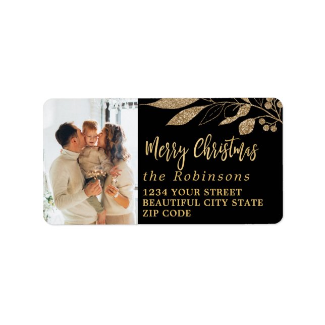 Etiqueta Endereço de devolução de Natal Dourado preto para  (Frente)