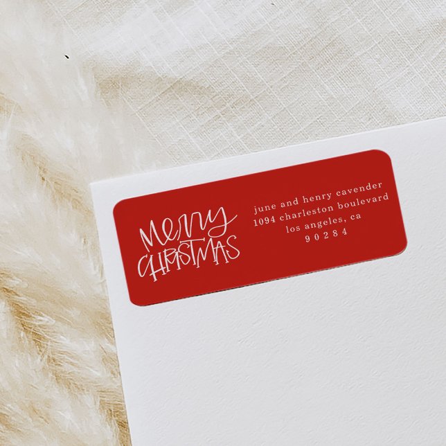 Etiqueta Endereço de devolução de Natal Merry Lettered (Red Merry Christmas festive return address labels.)