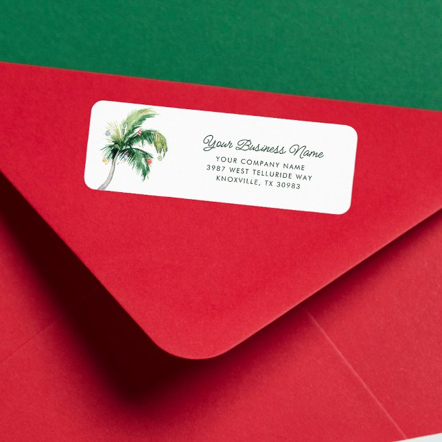 Etiqueta Endereço de devolução de Natal para negócios coste (Palm Tree Business Christmas Return Address Label)