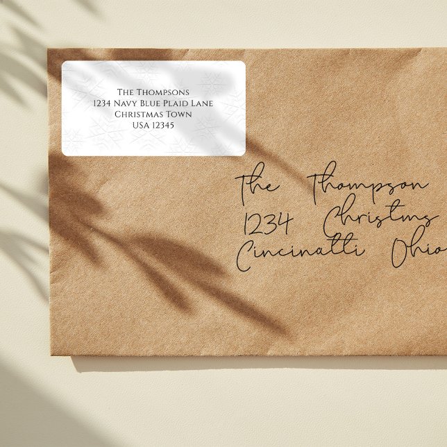Etiqueta Endereço de devolução de Natal simples personaliza (Simple White and silver return address label with silver snowflake design)