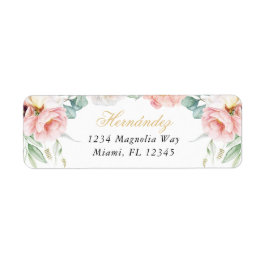 Etiqueta Endereço de devolução de Quinceañera Floral rosa e