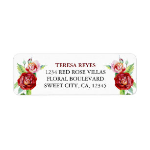 Etiqueta Endereço de Devolução de Rosa vermelha Vintage