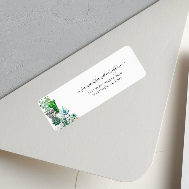 Etiqueta Endereço de Devolução de Script Botânico de Planta (Change of Address Return Address Cacti Label)