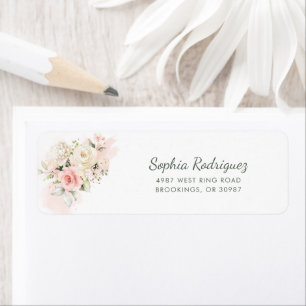 Etiqueta Endereço de Devolução de Script Russo Floral Rosa