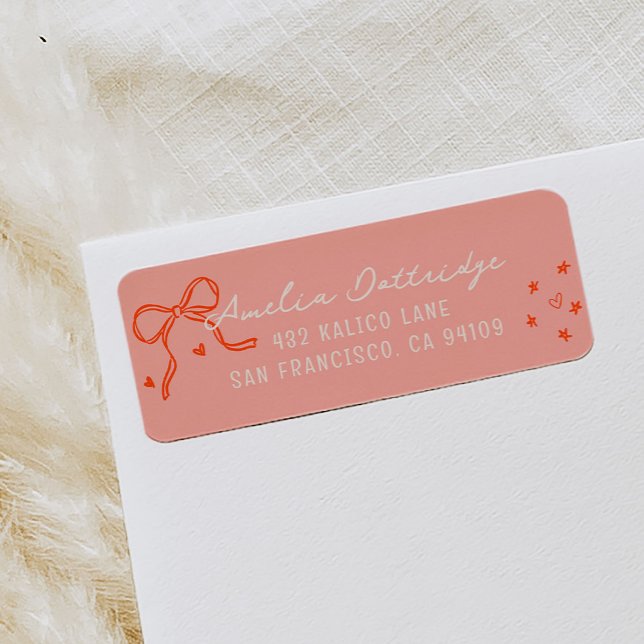Etiqueta Endereço de Devolução Desenho Feminino Rosa e Verm (Pink and Red Girly Sketch Return Address Label)
