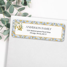 Etiqueta Endereço de devolução do Azulejo Amarelo mediterrâ