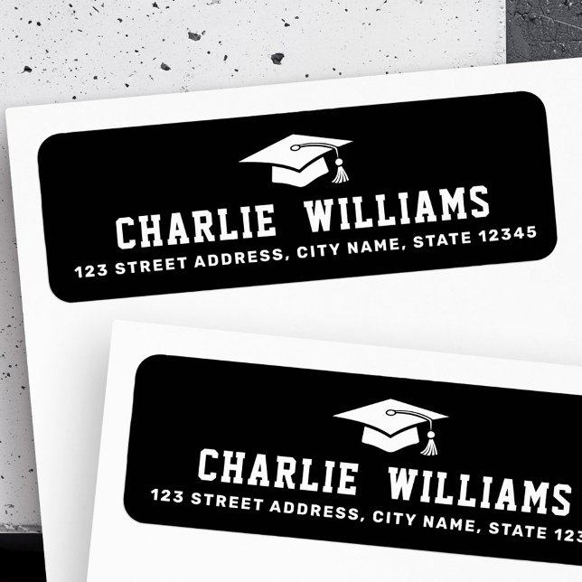 Etiqueta Endereço de devolução do boné de formatura preto (Black graduation cap return address label)