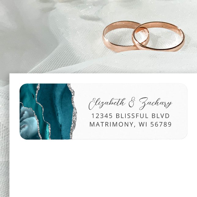 Etiqueta Endereço de devolução do casamento do Tel Blue Sil (Criador carregado)