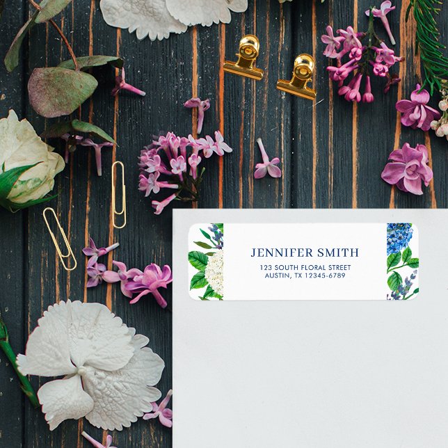 Etiqueta Endereço de devolução do Chá de fraldas Hydrangea  (Criador carregado)