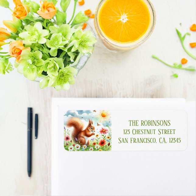 Etiqueta Endereço de devolução do Esquilo de Aquarela prima (Criador carregado)