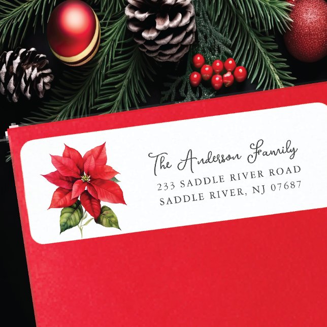 Etiqueta Endereço de devolução do Flor de Poinsettia Vermel (Criador carregado)